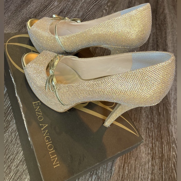 Gold Sparkle Peep Toe Heels - Picture 5 of 16